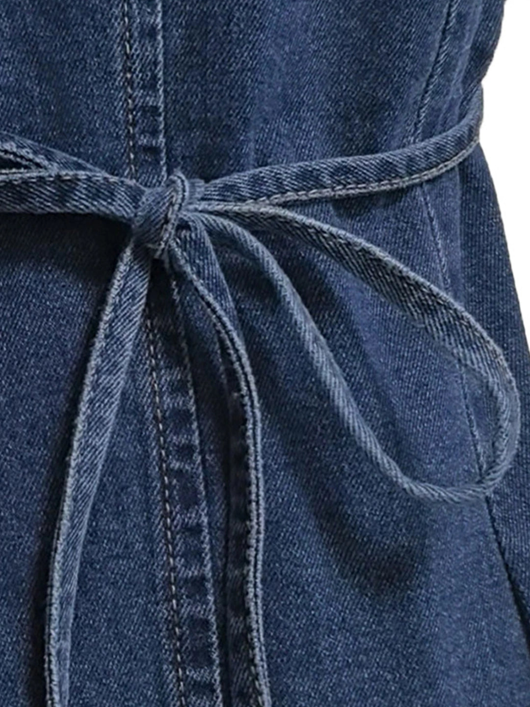 Tie-Back Button Front Denim Mini Dress