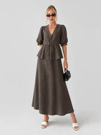 Tie-Front Peplum Maxi Skirt Set