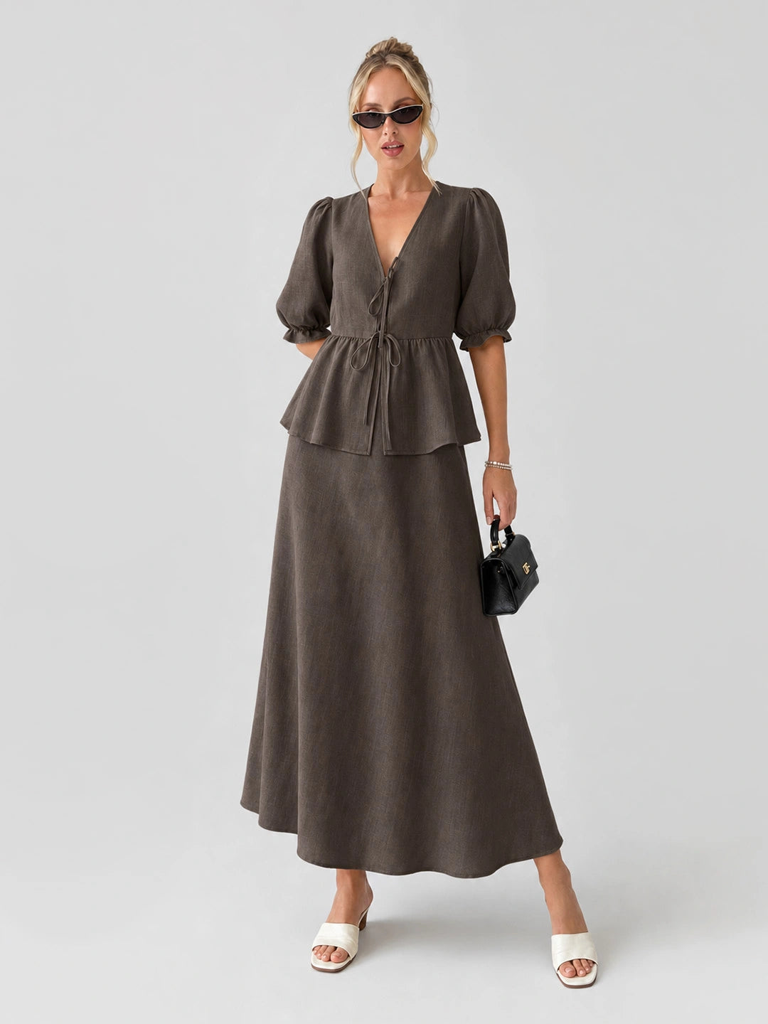 Tie-Front Peplum Maxi Skirt Set