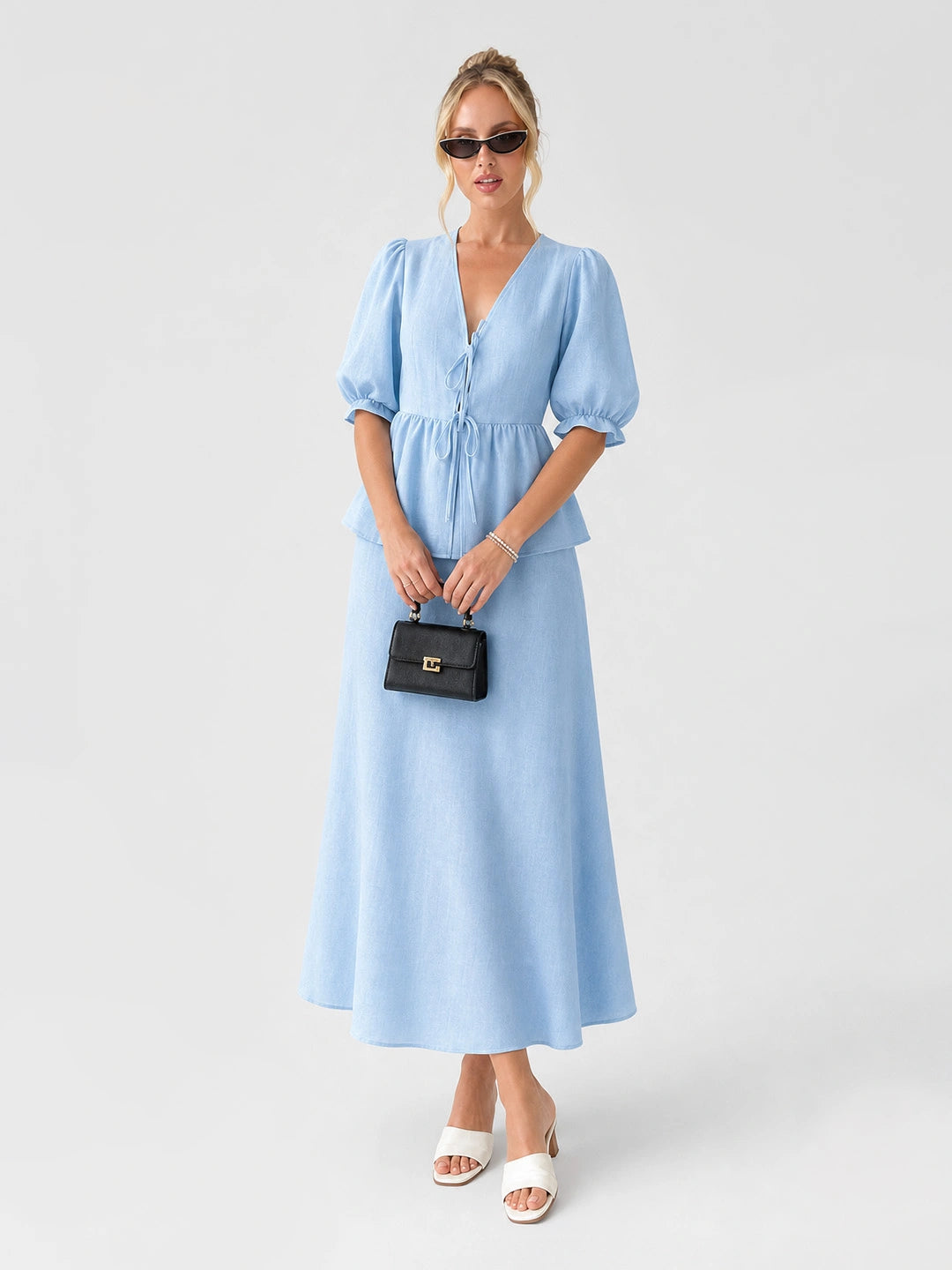 Tie-Front Peplum Maxi Skirt Set