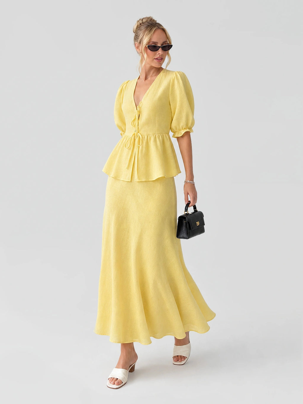 Tie-Front Peplum Maxi Skirt Set