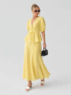 Tie-Front Peplum Maxi Skirt Set