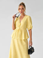 Tie-Front Peplum Maxi Skirt Set