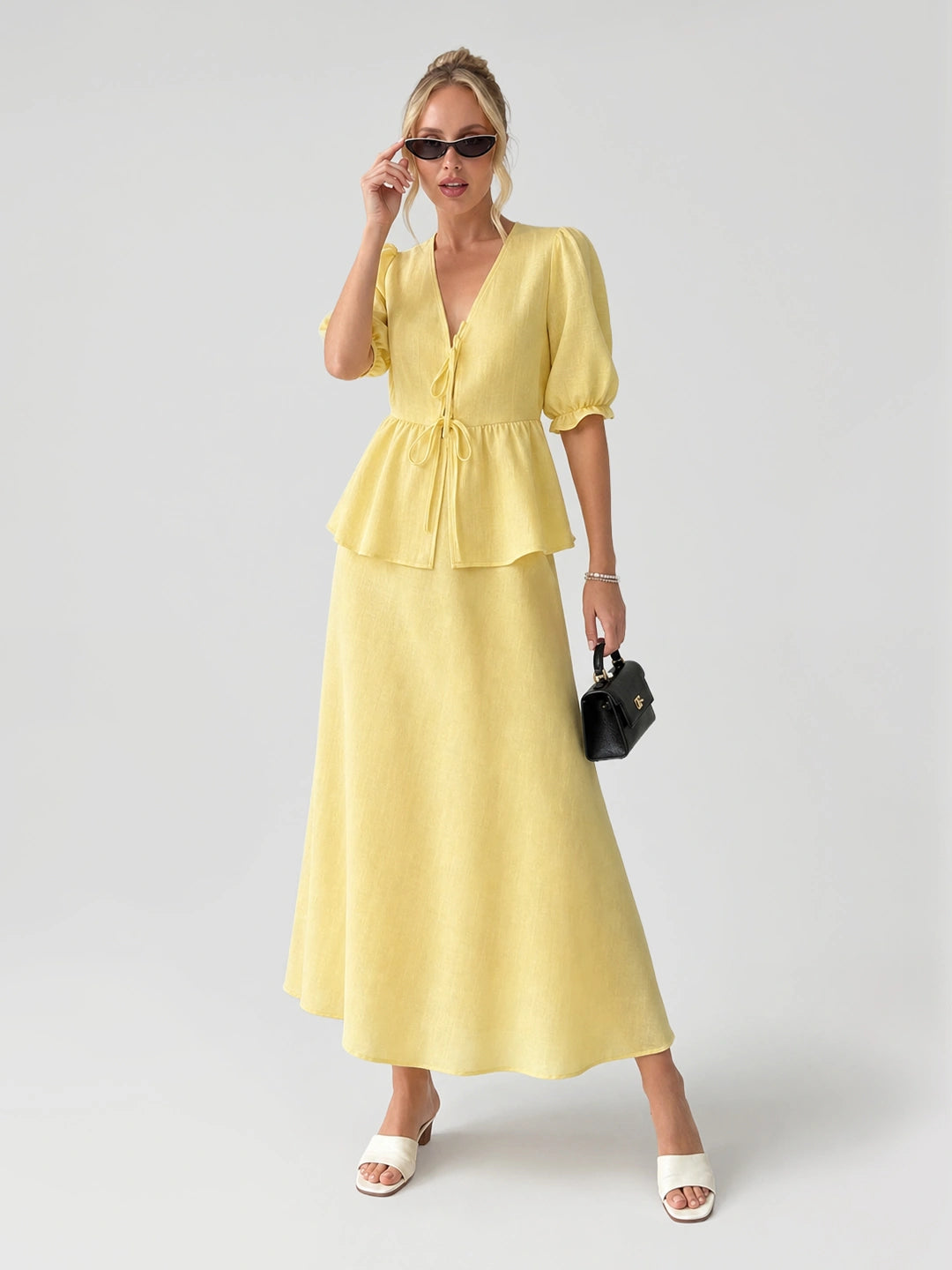Tie-Front Peplum Maxi Skirt Set