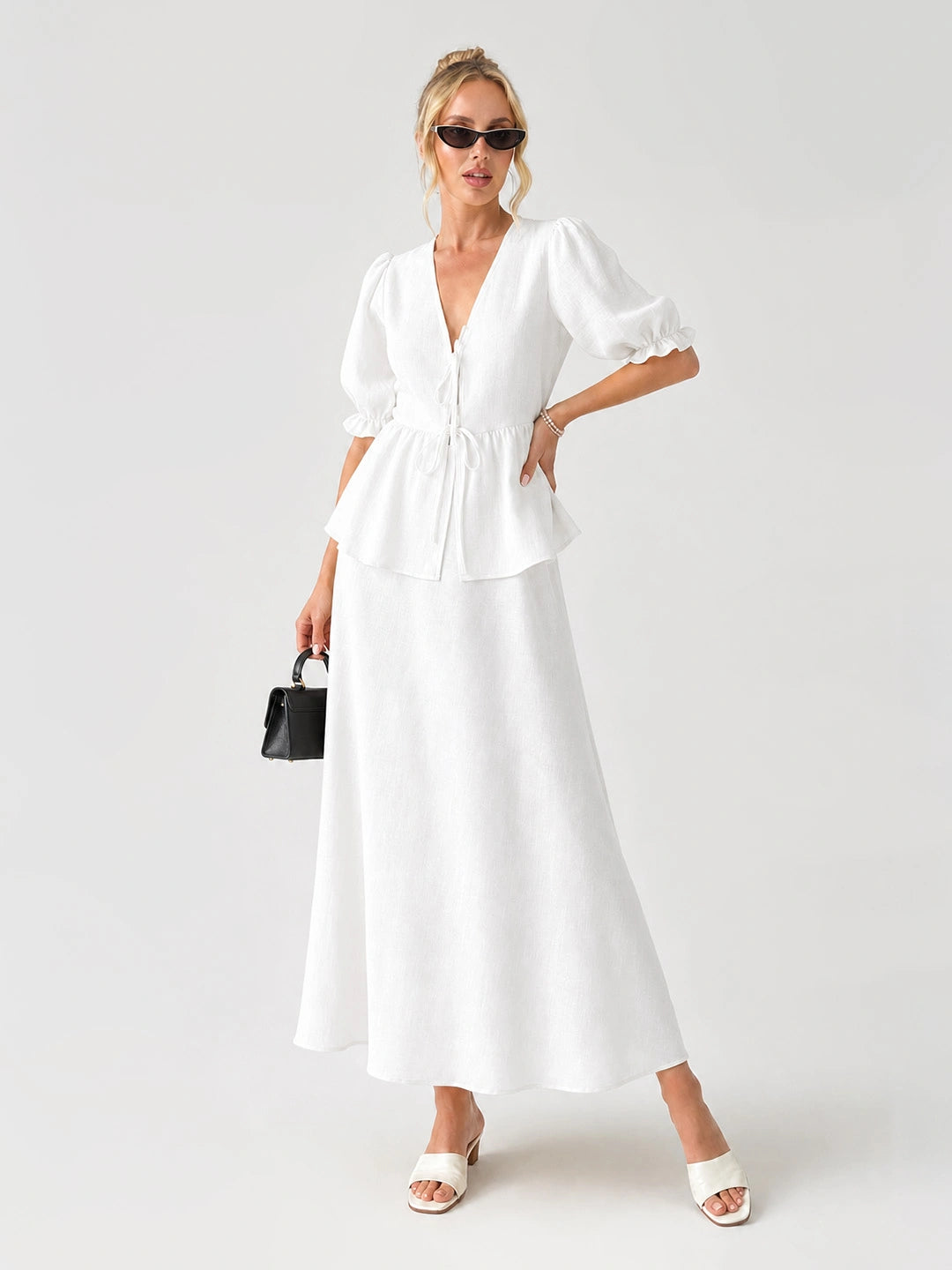 Tie-Front Peplum Maxi Skirt Set