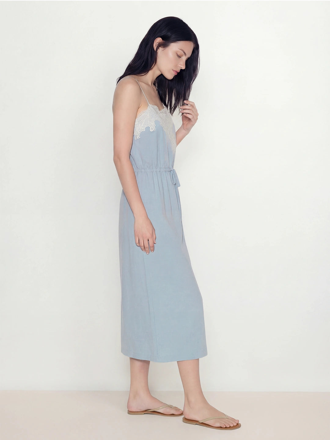 Tie-Waist Patchwork Floral Midi Dress