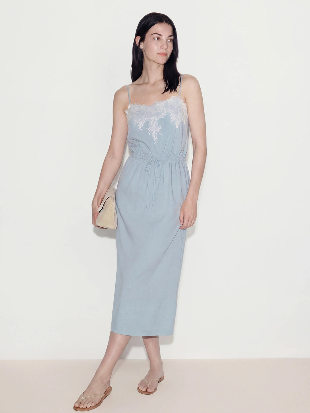 Tie-Waist Patchwork Floral Midi Dress