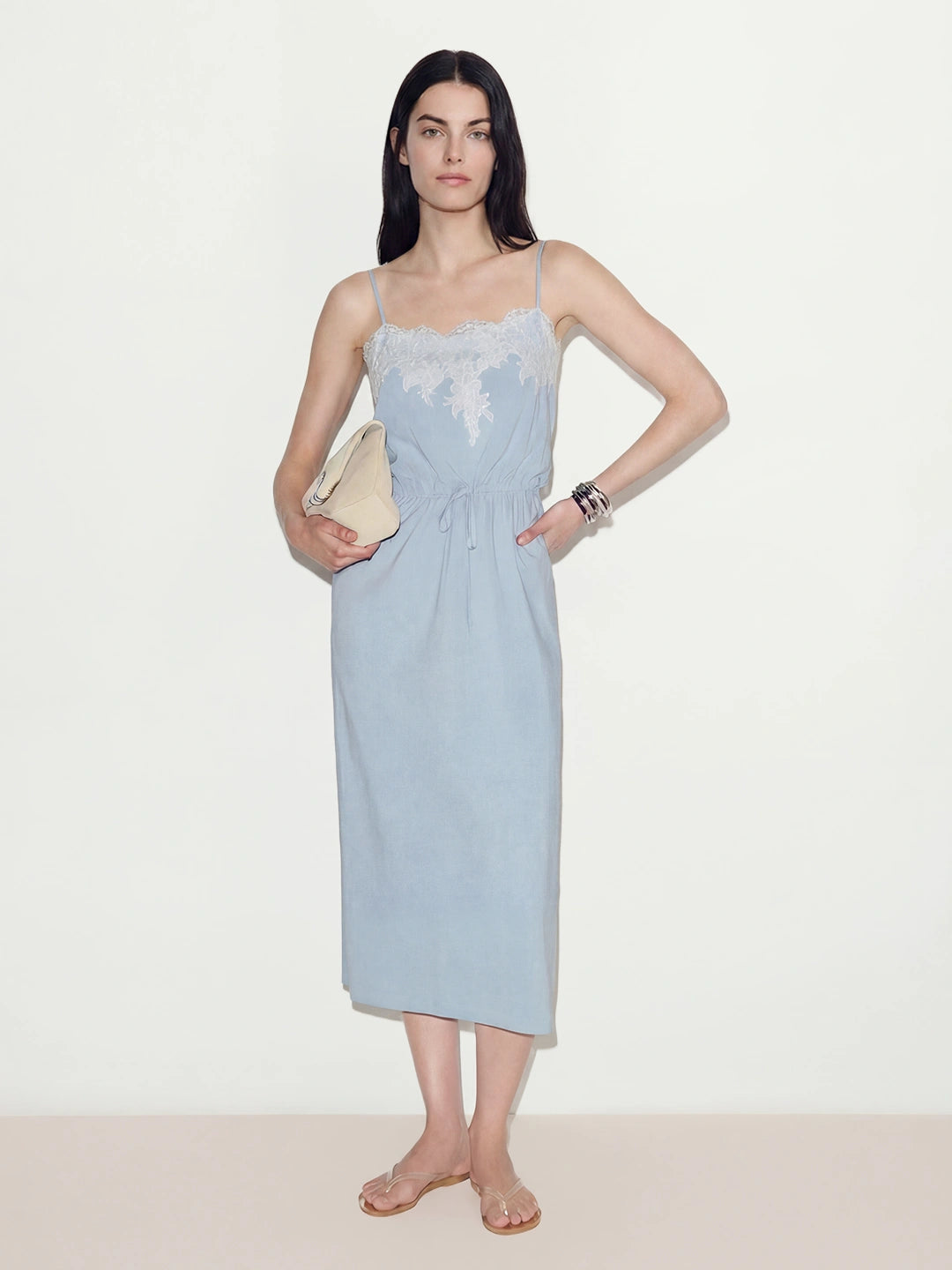 Tie-Waist Patchwork Floral Midi Dress