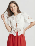 Tie-front Embroidered Blouse
