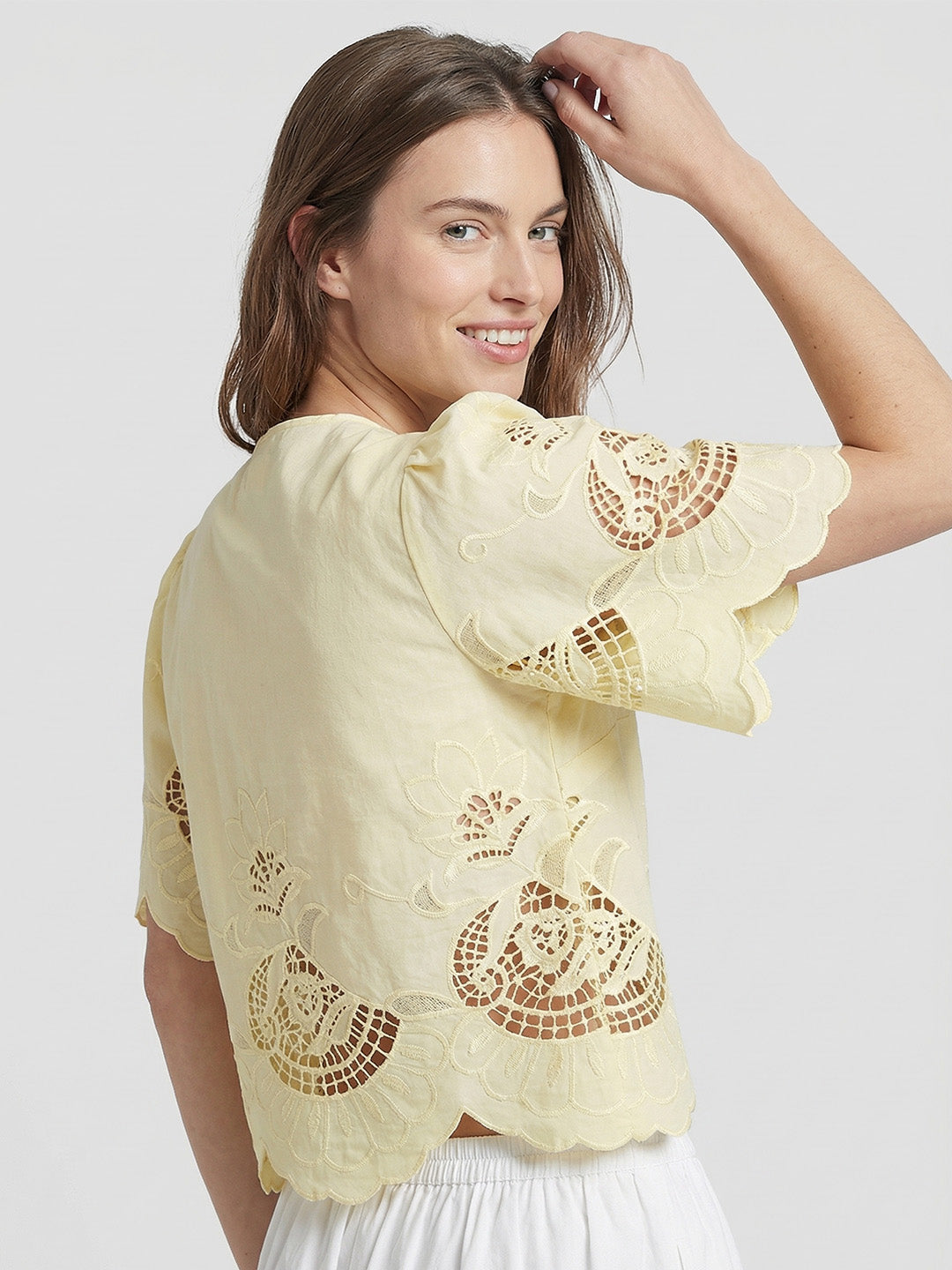 Tie-front Embroidered Blouse