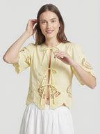 Tie-front Embroidered Blouse