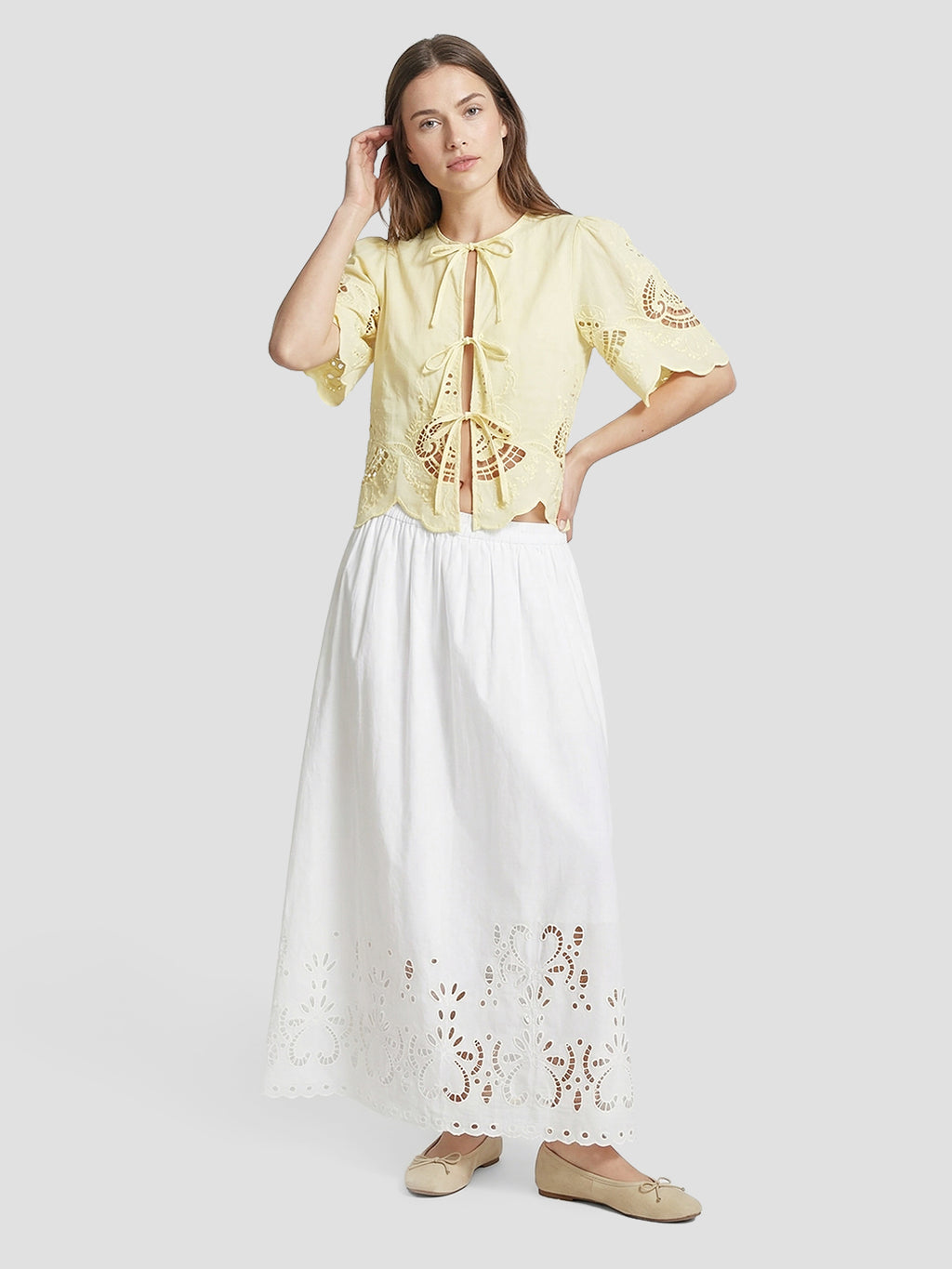 Tie-front Embroidered Blouse