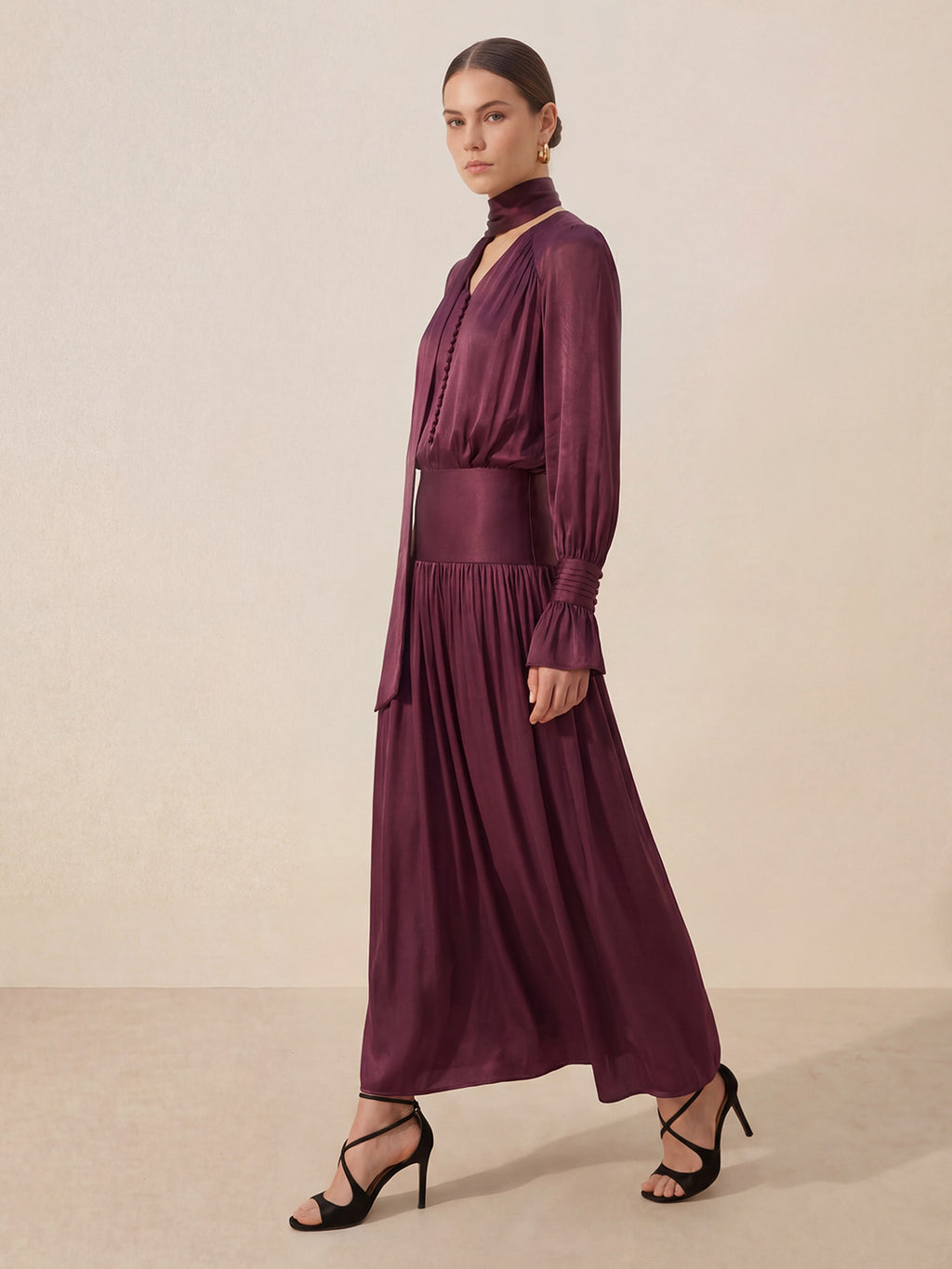 Valentine's Day Exclusive -Romantic Wrap-Scarf Neck & Button-Front Blouse