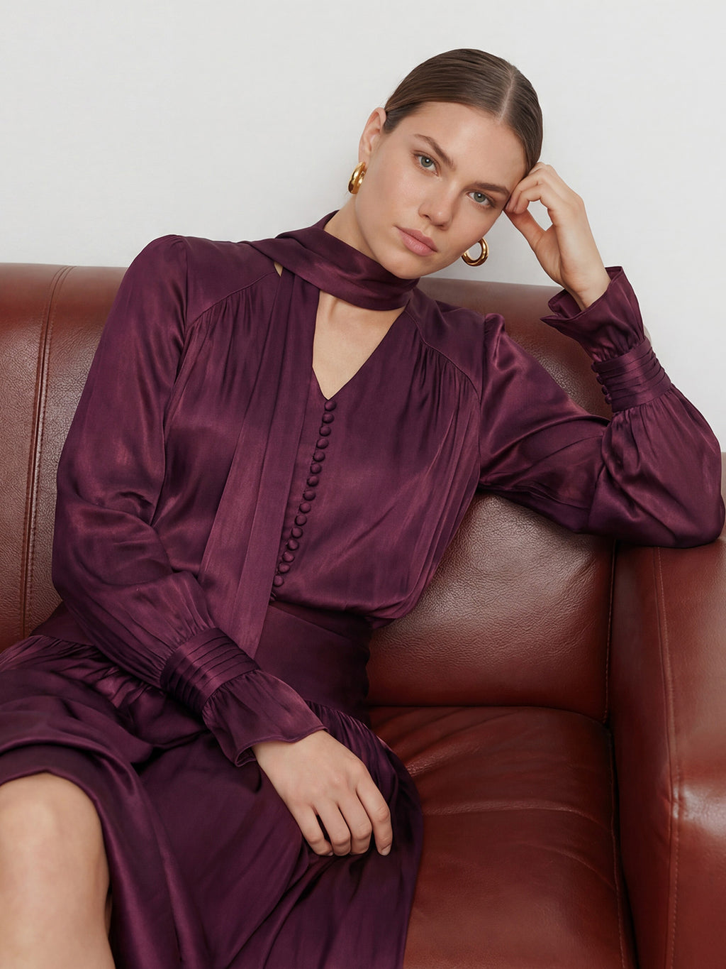 Valentine's Day Exclusive -Romantic Wrap-Scarf Neck & Button-Front Blouse