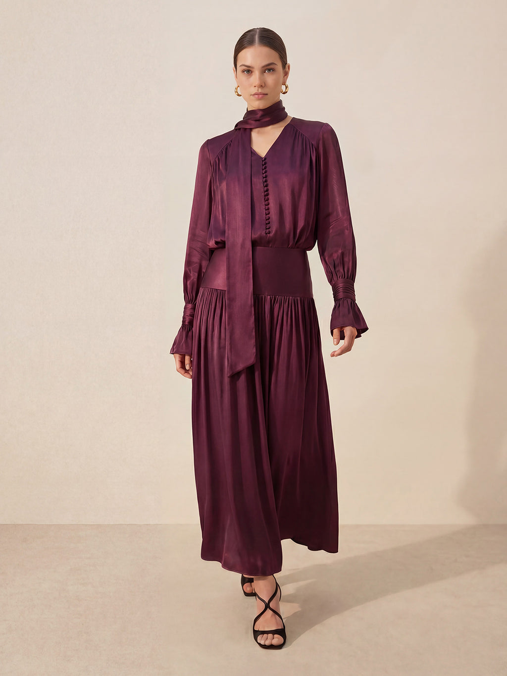 Valentine's Day Exclusive -Romantic Wrap-Scarf Neck & Button-Front Blouse