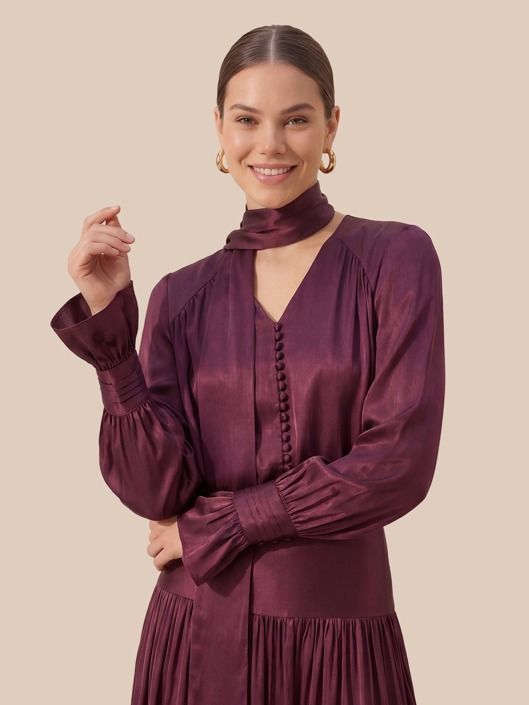 Valentine's Day Exclusive -Romantic Wrap-Scarf Neck & Button-Front Blouse Secondary image