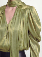 Tie Neck Satin Gigot Sleeve Blouse