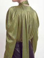 Tie Neck Satin Gigot Sleeve Blouse