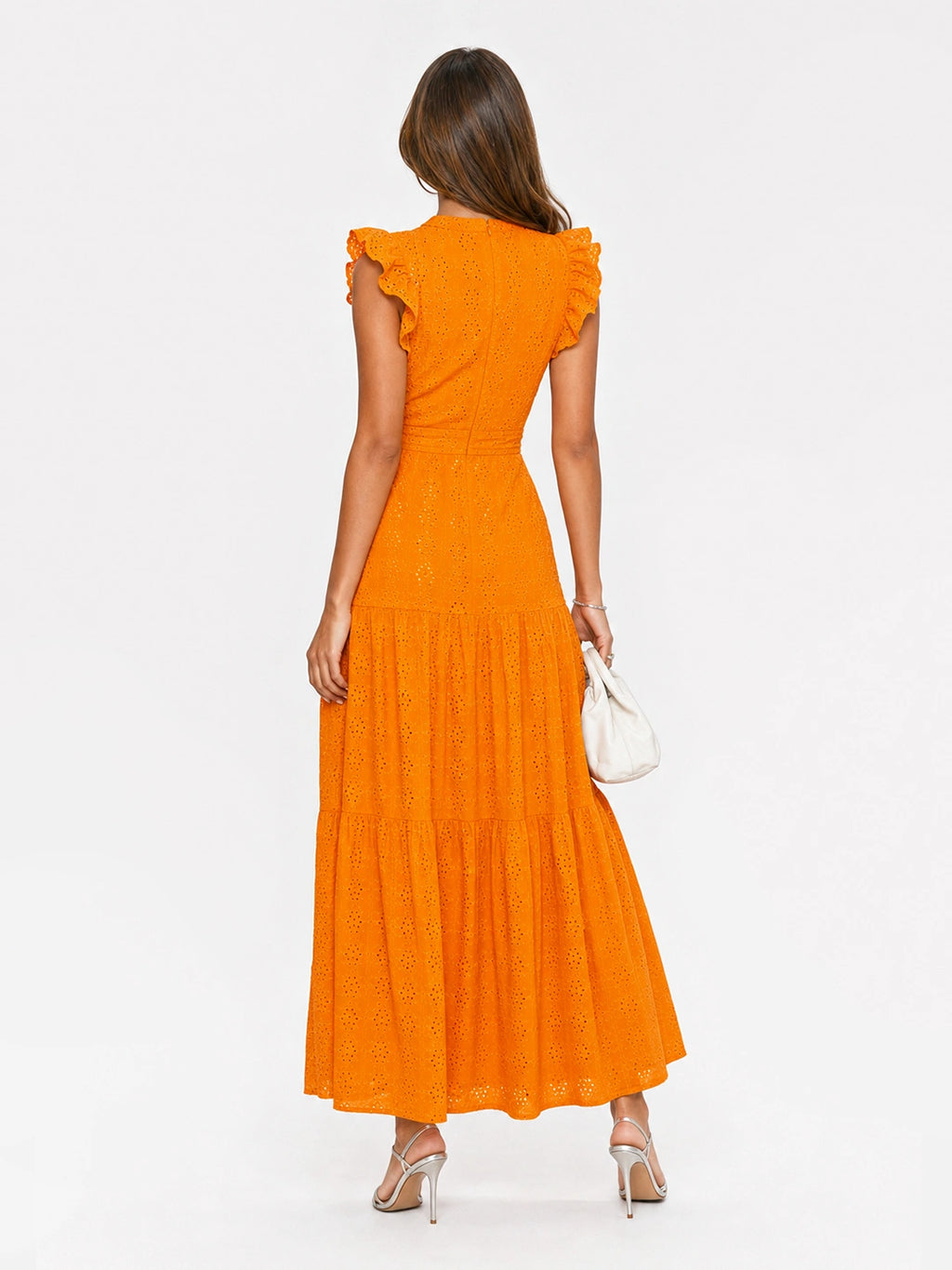 Tiered Eyelet Button-Front Ruffle Maxi Dress