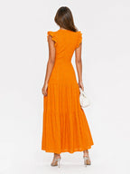 Tiered Eyelet Button-Front Ruffle Maxi Dress