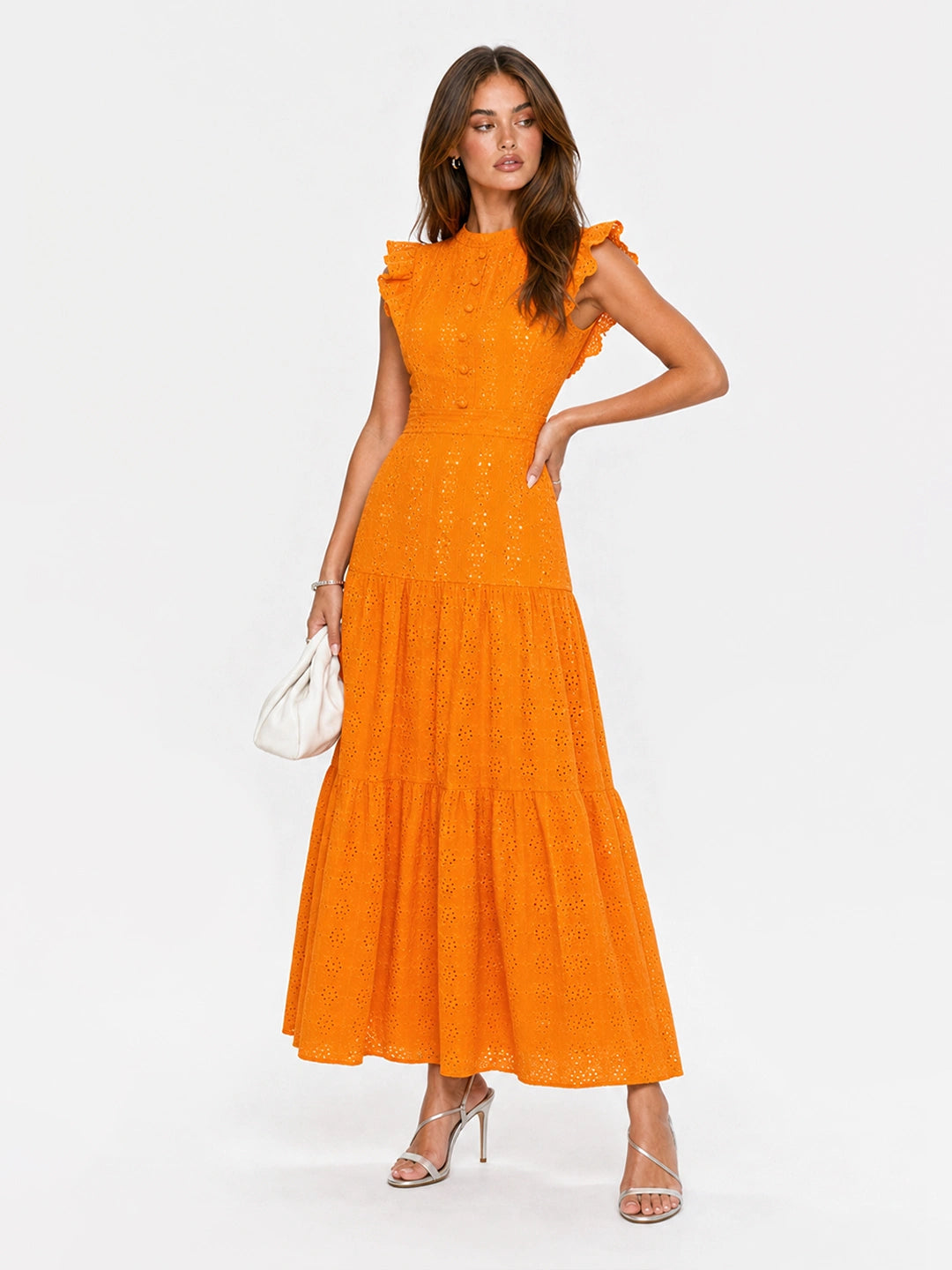 Tiered Eyelet Button-Front Ruffle Maxi Dress Main image