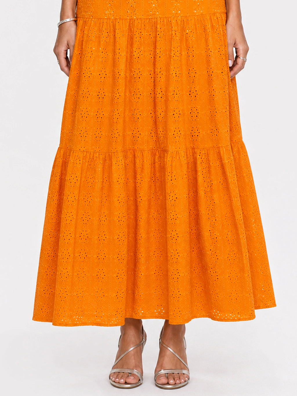 Tiered Eyelet Button-Front Ruffle Maxi Dress