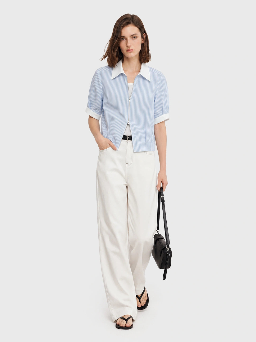 Two-way Zip Stripe Relaxed Shirt