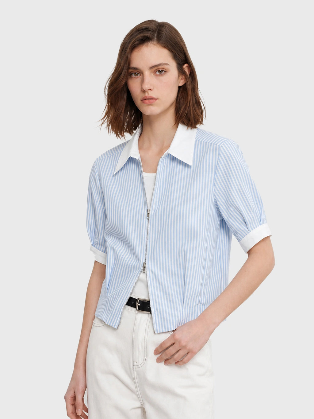 Two-way Zip Stripe Relaxed Shirt
