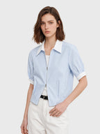 Two-way Zip Stripe Relaxed Shirt