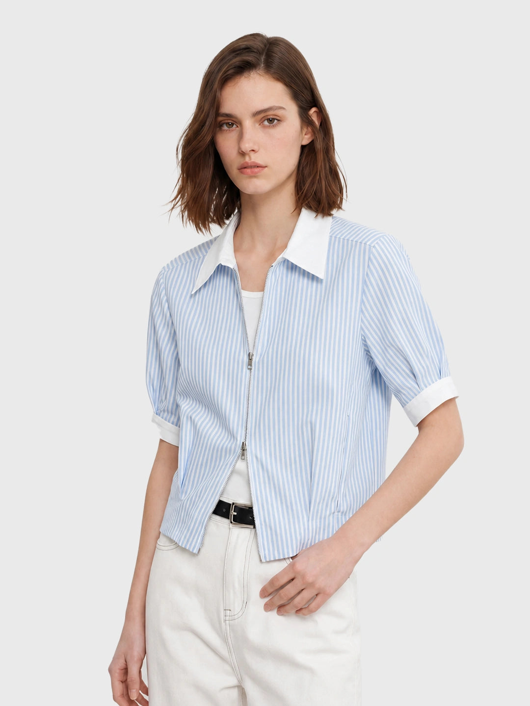 Two-way Zip Stripe Relaxed Shirt