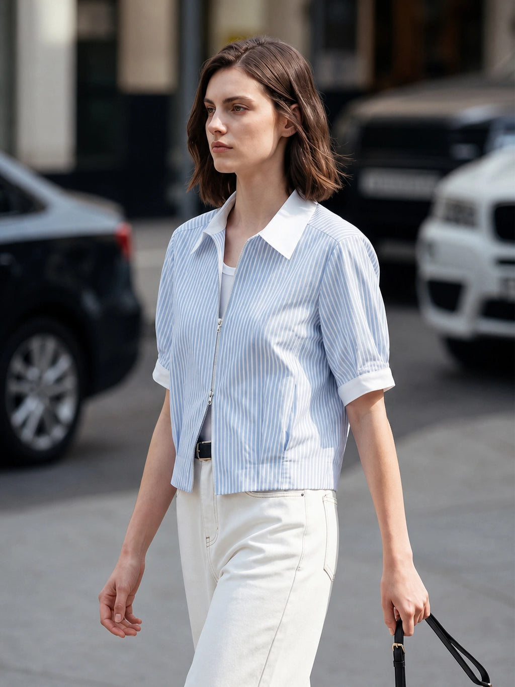 Two-way Zip Stripe Relaxed Shirt