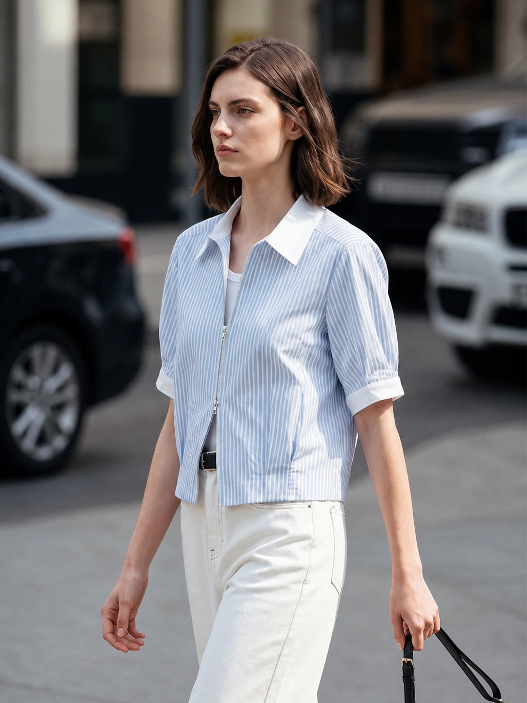 Two-way Zip Stripe Relaxed Shirt