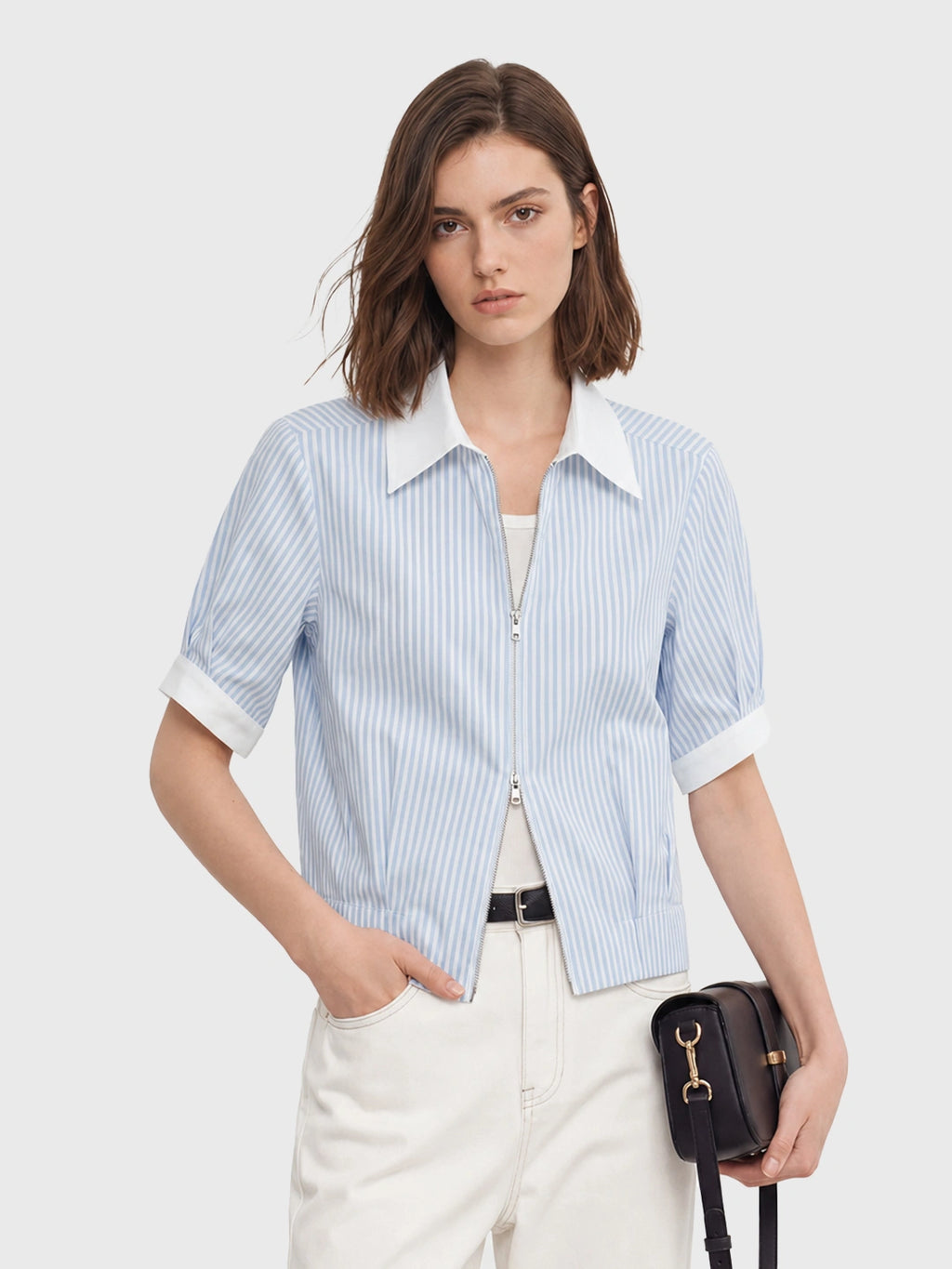 Two-way Zip Stripe Relaxed Shirt