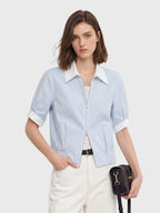 Two-way Zip Stripe Relaxed Shirt