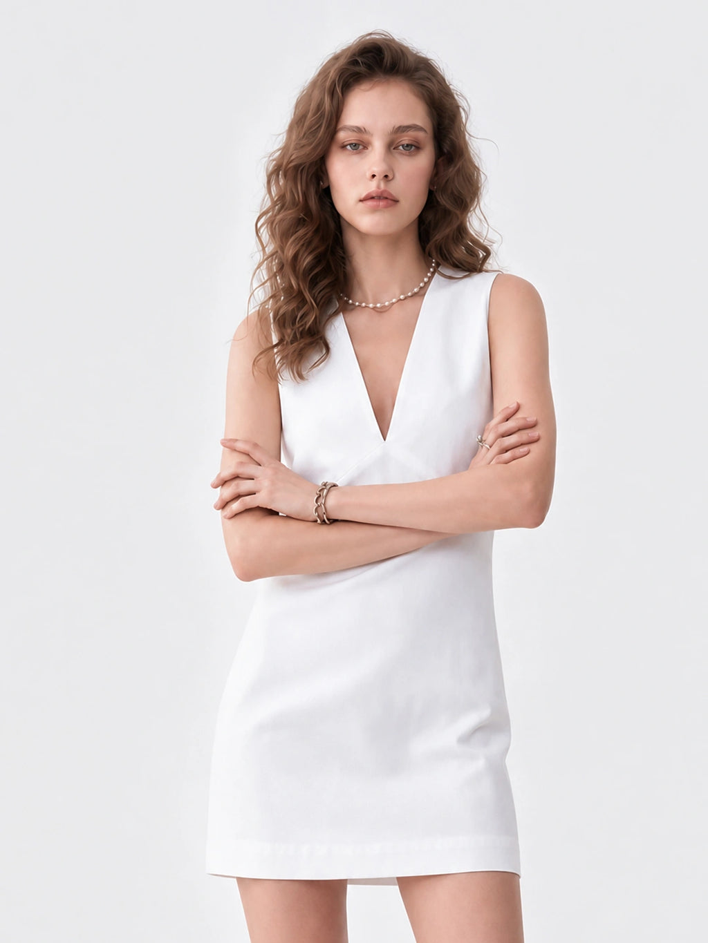 V-Neck Linen Cotton Sleeveless Mini Dress
