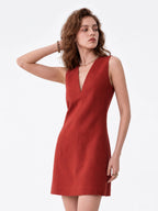 V-Neck Linen Cotton Sleeveless Mini Dress