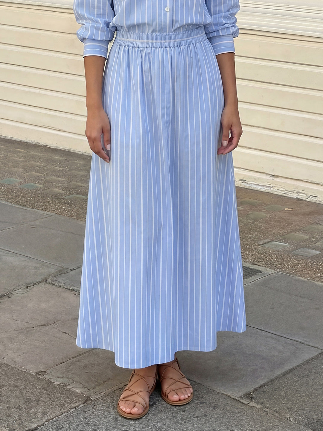 Variegated Stripe Cotton Poplin Skirt Main image