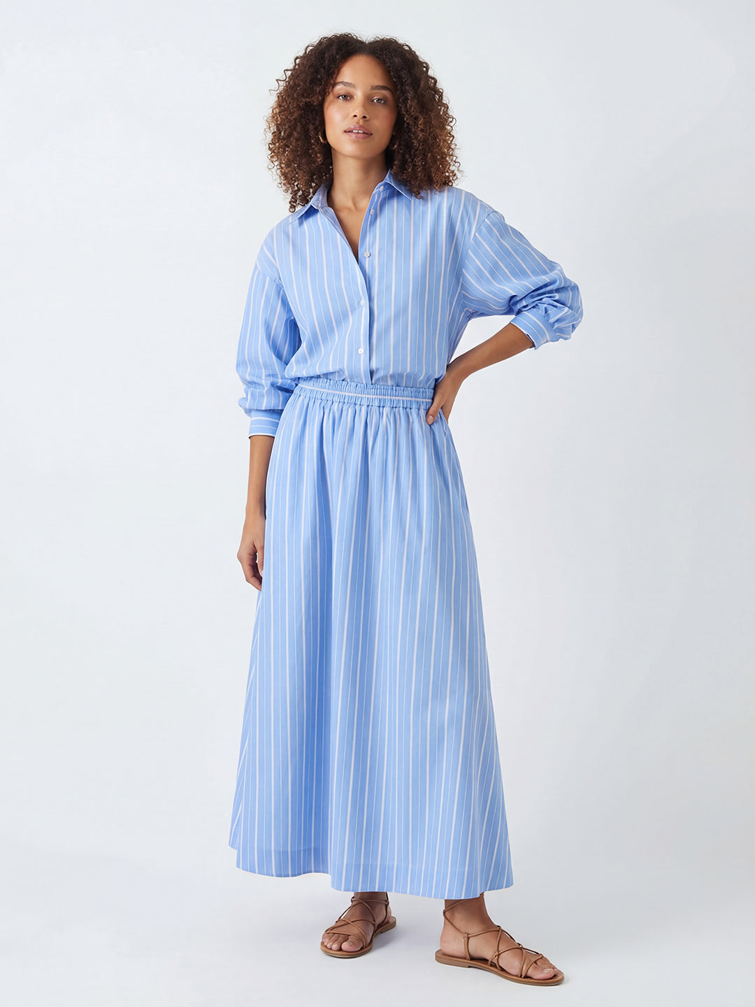 Variegated Stripe Cotton Poplin Skirt
