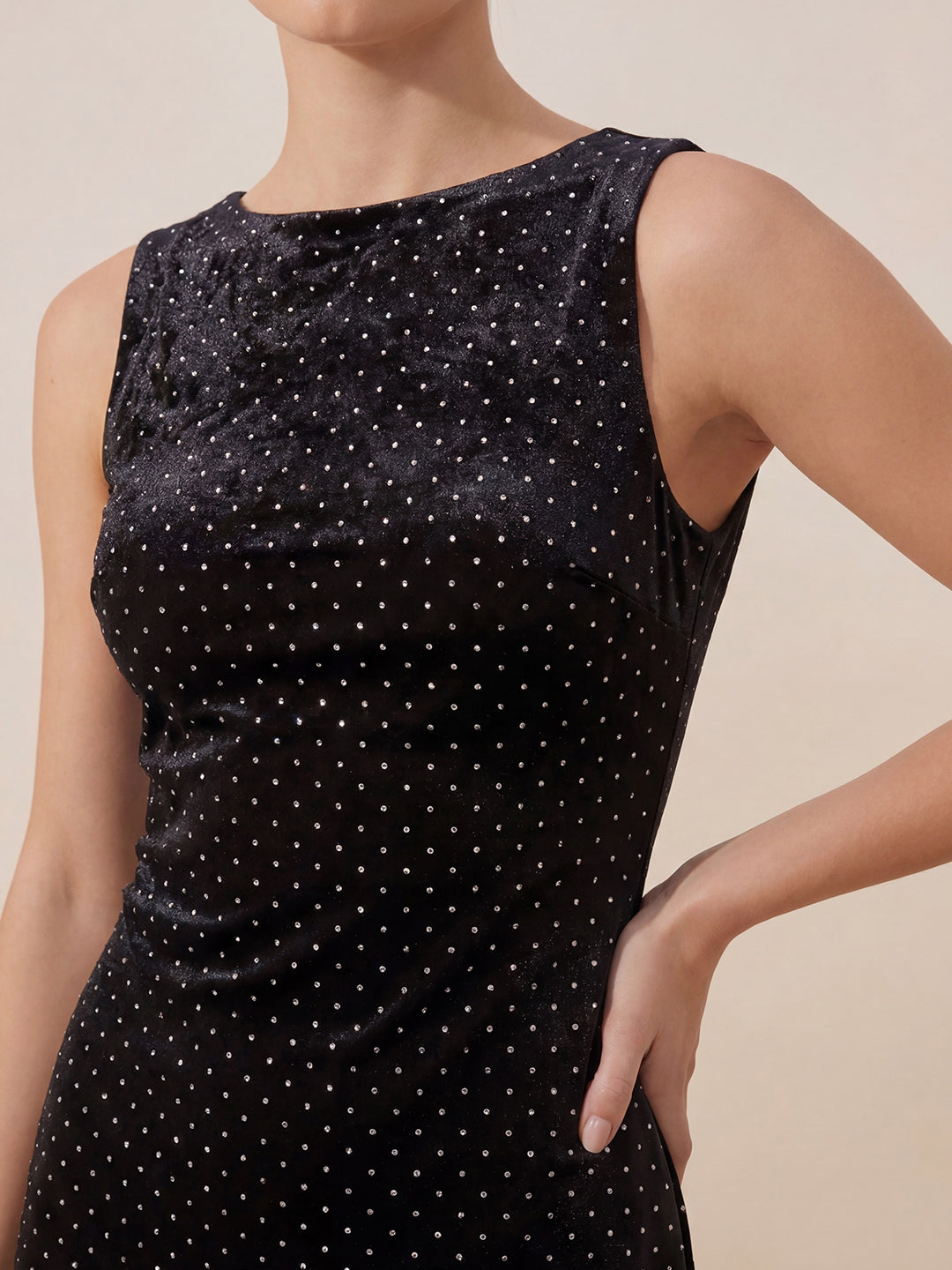 Valentine's Day Exclusive -Velvet High-Neck Sleeveless Mini Dress