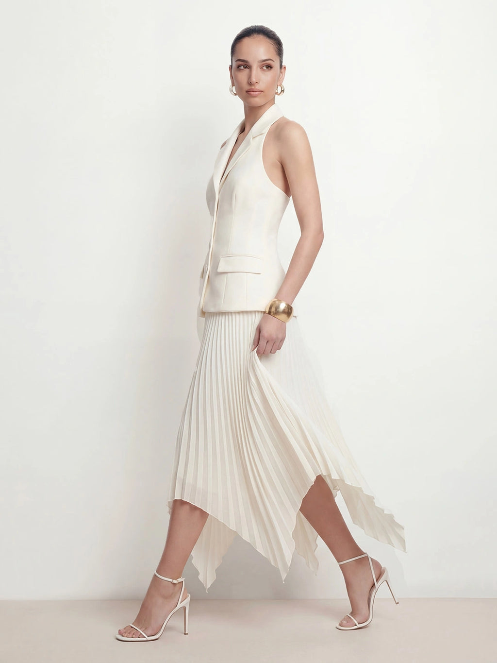 Vest Style Pleated Hanky Maxi Dress