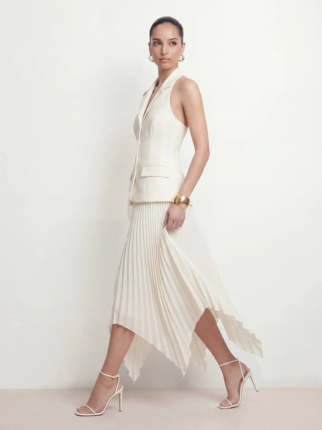 Vest Style Pleated Hanky Maxi Dress