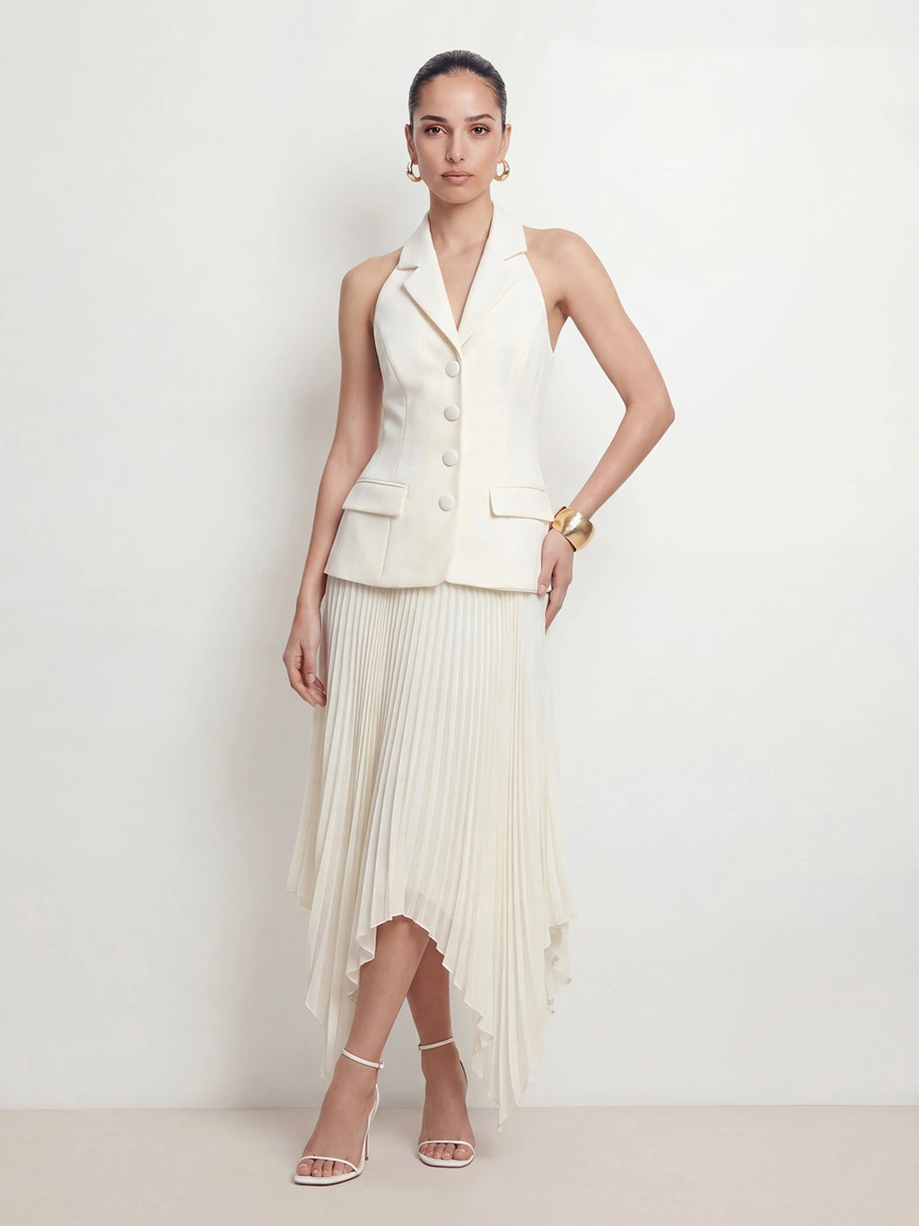 Vest Style Pleated Hanky Maxi Dress