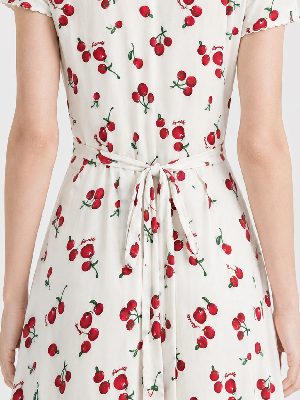 Vintage Cherry Print V Neck A Line Midi Dress