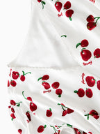 Vintage Cherry Print V Neck A Line Midi Dress