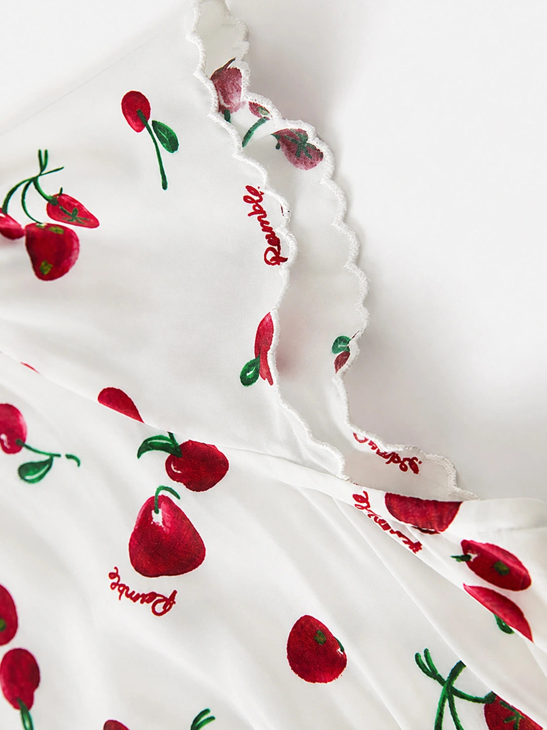 Vintage Cherry Print V Neck A Line Midi Dress