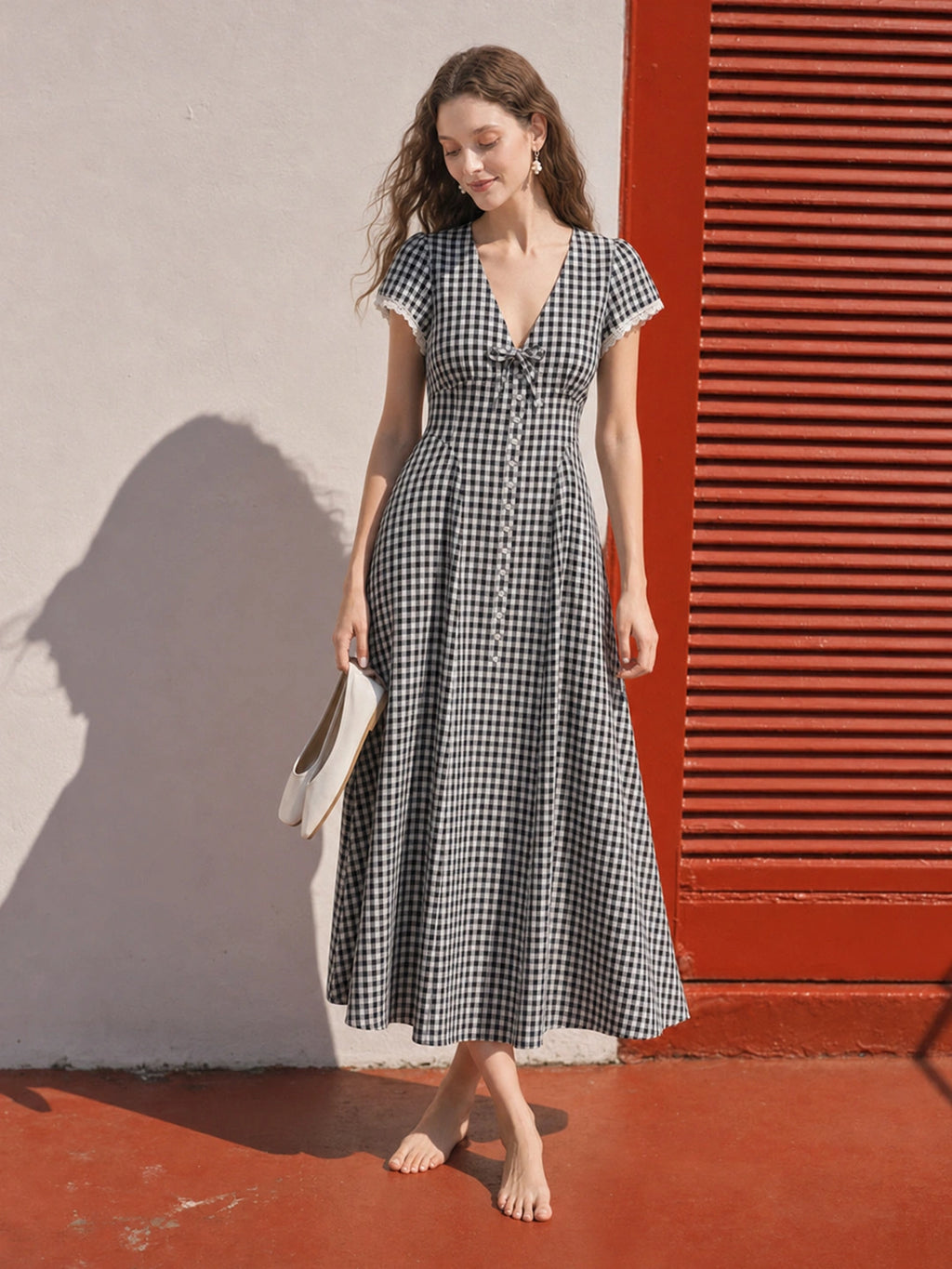 Vintage Gingham Cotton A Line Maxi Dress