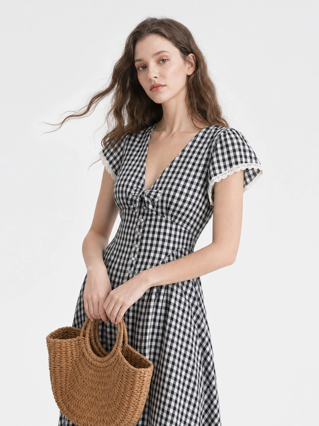 Vintage Gingham Cotton A Line Maxi Dress