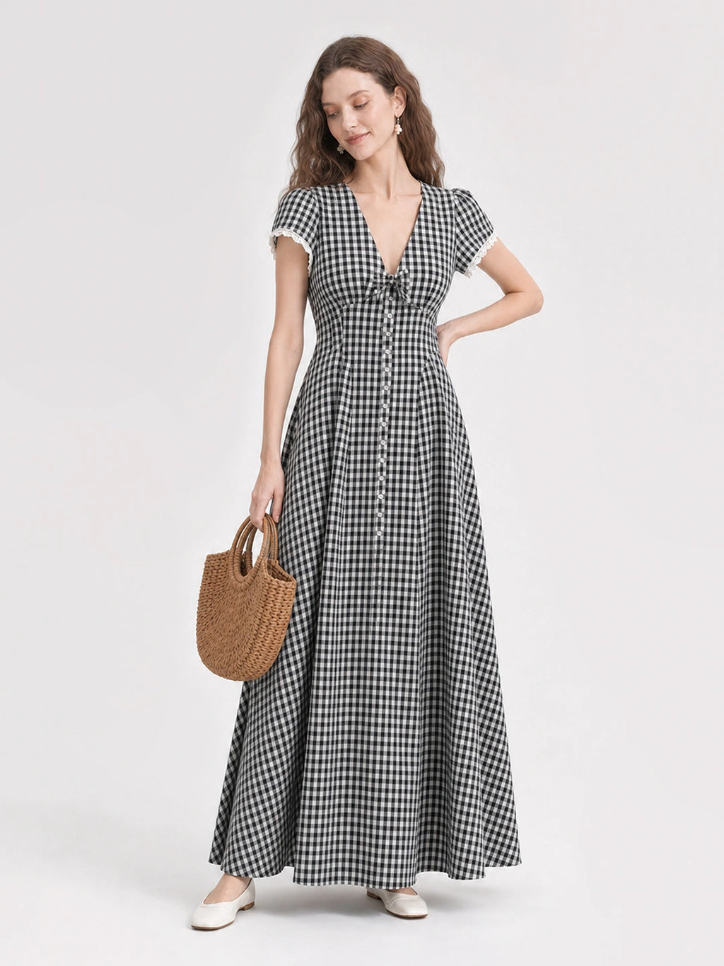 Vintage Gingham Cotton A Line Maxi Dress