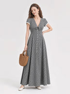 Vintage Gingham Cotton A Line Maxi Dress