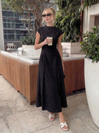 Vintage Polka Dot Ruched Midi Dress